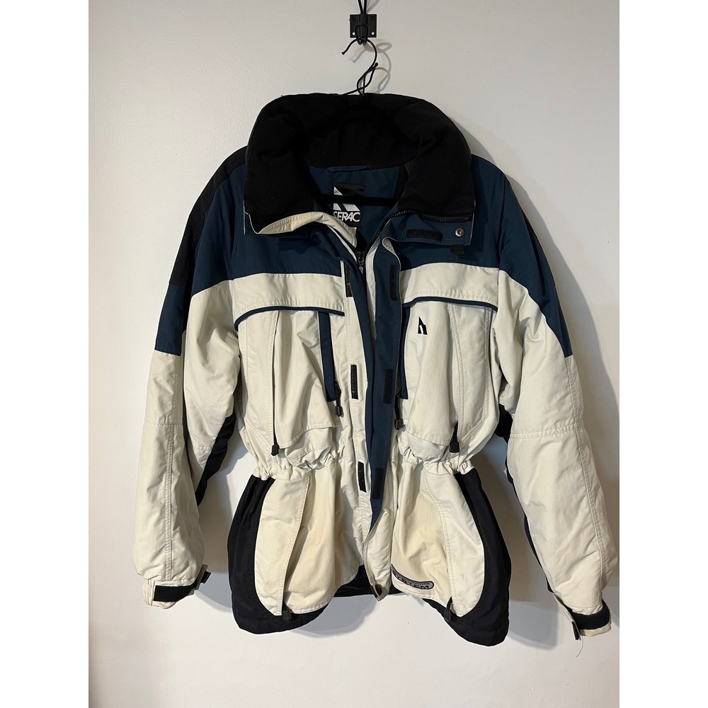 Vintage Serac Mens Ski Jacket Medium Navy Cream Colorblock Winter Coat Puffer